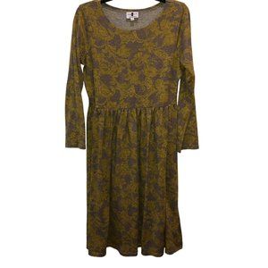 Dainty Jewells Womens Large Gray Mustard Floral Long Sleeve Classic Dress Size L